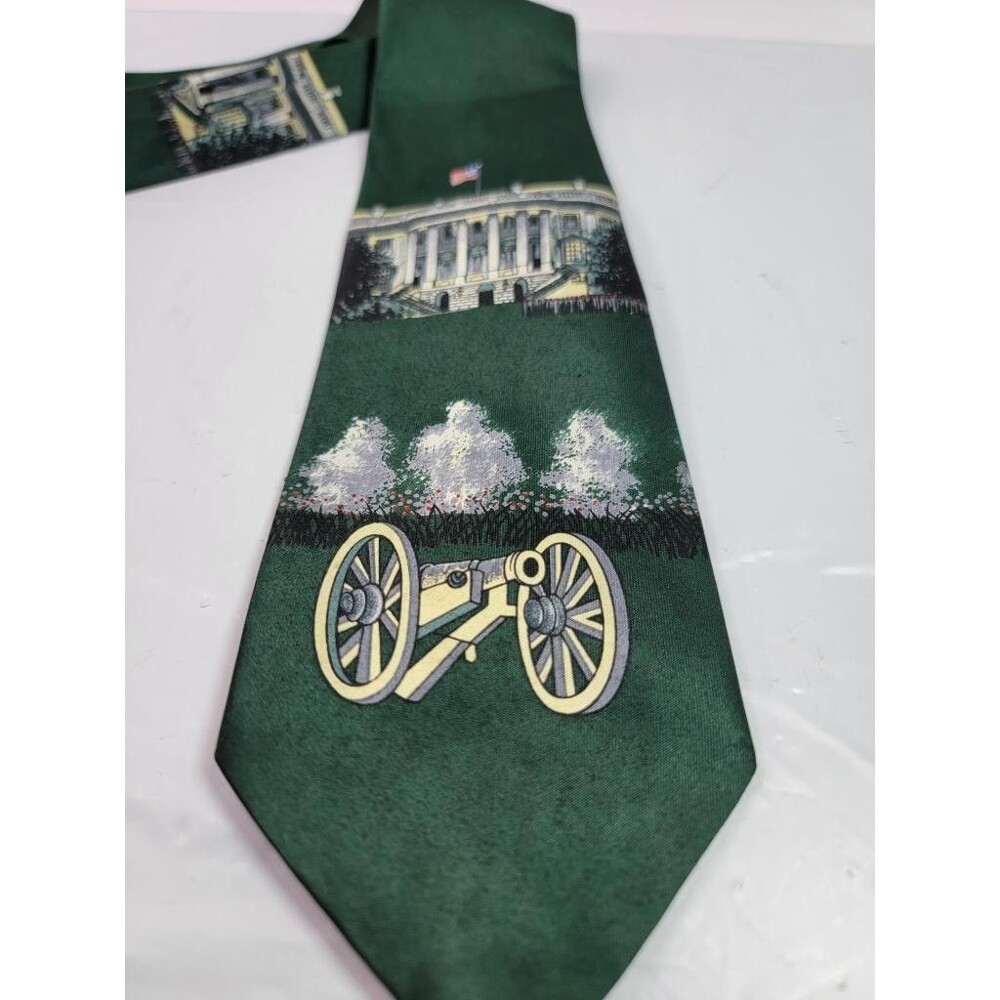 Rene Chagal Mens Tie Green White House Cannon Military Patriotic Polyester